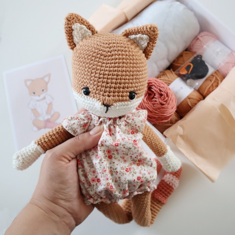 Kit Crochet Socquette, jolie renarde – Coffret Complet, Patron PDF